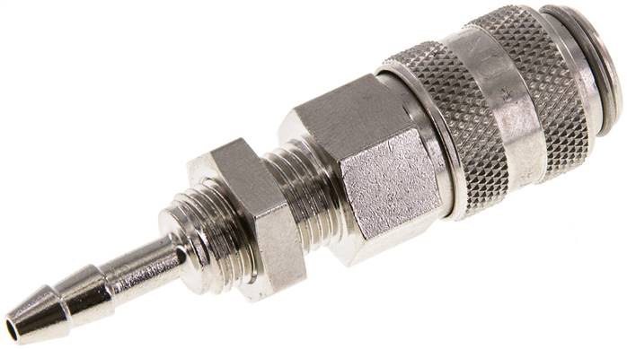 Schott-Schnellkupplung (NW5) 4mm Schlauch, Messing vernickelt