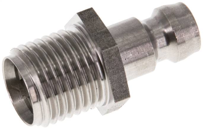 Temperierkupplungsstecker 9mm Zapfen,G 1/4"(AG), Edelstahl, beidseitig absperrend