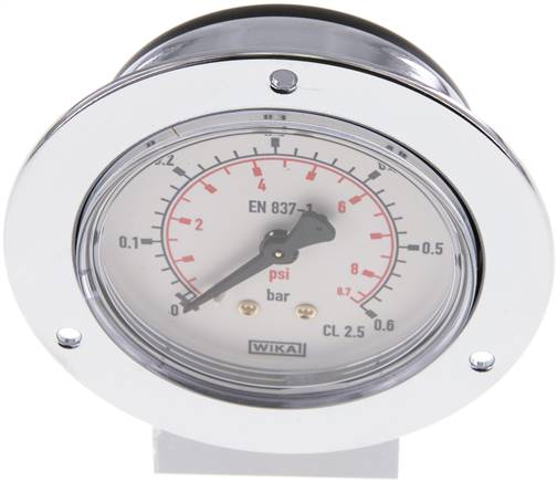 Einbaumanometer (CrNi/Ms), Frontring, 63mm, 0 - 0,6 bar