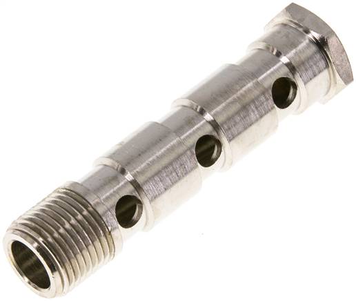 Hohlschraube, 3-fach G 1/2"-89mm, Messing vernickelt