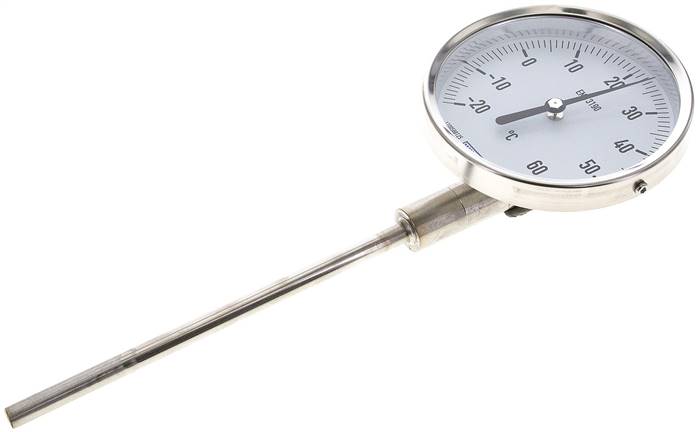 Bimetallthermometer, senkrecht D100/-20 bis +60°C/160mm, Edelstahl