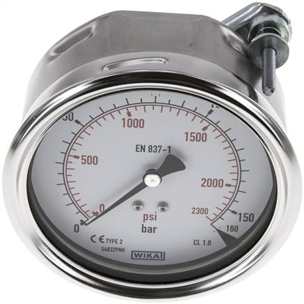 Einbaumanometer, 3-kant-Frontring, 100mm, 0 - 160 bar