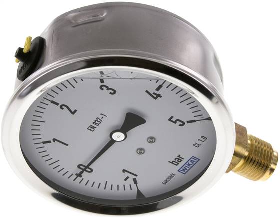 Glycerin-Manometer senkrecht (CrNi/Ms),100mm, -1 bis 5 bar