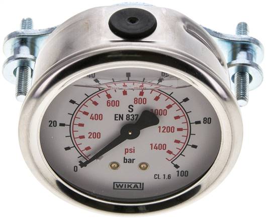 Glycerin-Einbaumanometer, 3kt-Frontring, 63mm, 0 - 100 bar