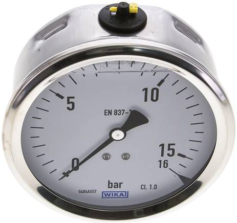 Glycerin-Manometer waagerecht (CrNi/Ms),100mm, 0 - 16bar