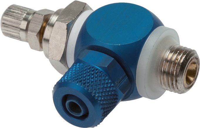 Drosselrückschlagventil G 1/8"-6 x 4mm, abluftregelnd (B), Aluminium, Rändelschraube und Kontermutter