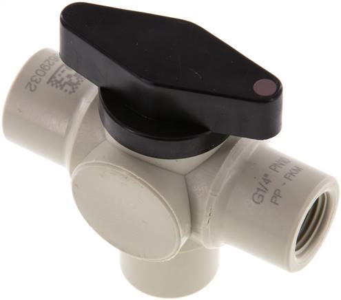 3-Wege Kugelhahn, Polypropylen, G 1/4", PN 10, L-Bohrung (vertikal)