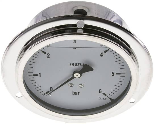 Glycerin-Einbaumanometer,Frontring, 100mm, 0 - 6 bar -Eco-Line