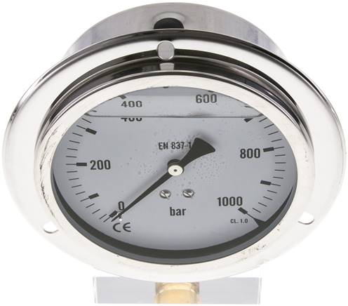 Glycerin-Einbaumanometer,Frontring, 100mm, 0 - 1000 bar -Eco-Line