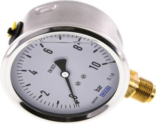 Glycerin-Manometer senkrecht (CrNi/Ms),100mm, 0 - 10 bar