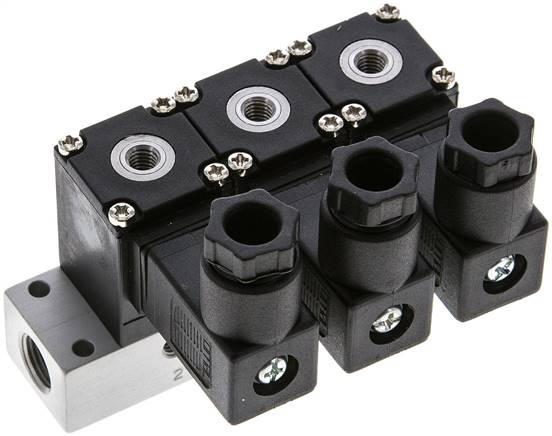 3/2-Wege Magnetventil, M 5, geschlossen (NC), 3-fach 24V=