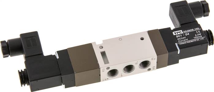 5/3-Wege Magnetventil, G 1/8", Mittelstellung belüftet, 230 V AC, Pilot: Polyamid