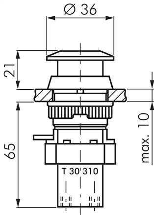 3/2-Wege Pilztaster-Ventil, rot (30,5mm), M5