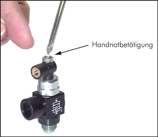 Stoppverschraubung mit Handnotbetätigung, G 1/2" (IG/AG)