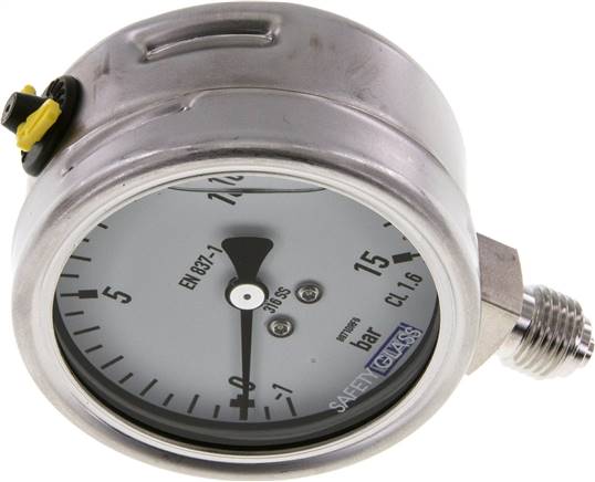 Chemie-Glycerin-Manometer senkrecht, 63mm, -1 bis 15 bar