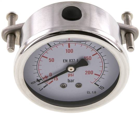 Glycerin-Einbaumanometer, 3kt-Frontring, 63mm, -1 bis 15 bar -Eco-Line