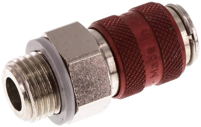 Schnellkupplung (NW5) G 1/4"(AG), Messing vernickelt, rot
