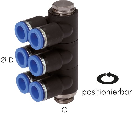 Steck-Mehrfachverteiler, 6-fach G 1/4"-8mm, IQS-Standard