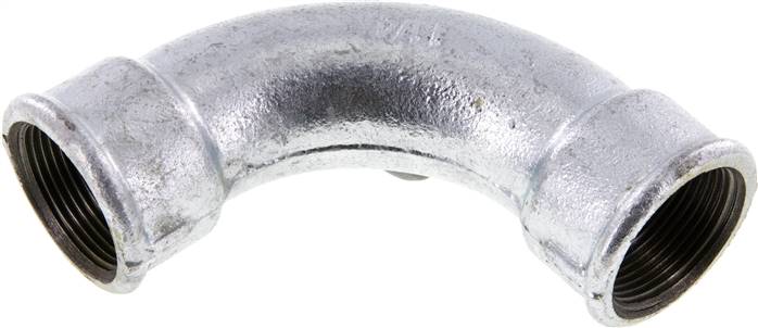90°-Bogen Rp 1-1/4" (IG), lang Typ 2/G1, Temperguss verzinkt