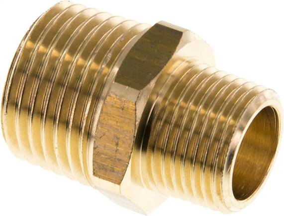 Doppelnippel R 1/2"-R 3/8", Messing/Rotguss