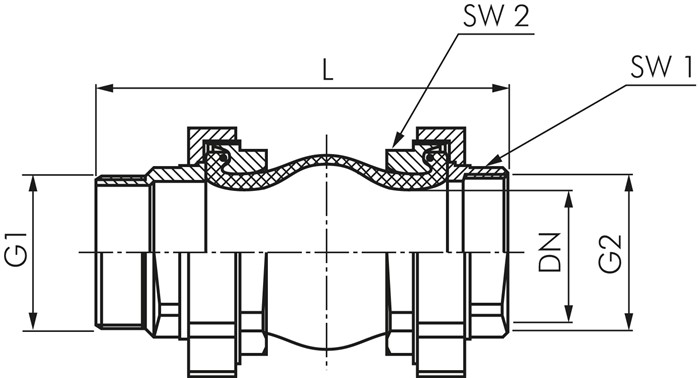 Kompensator, DN40, R 1-1/2" (AG)-G 1-1/2" (IG), EPDM