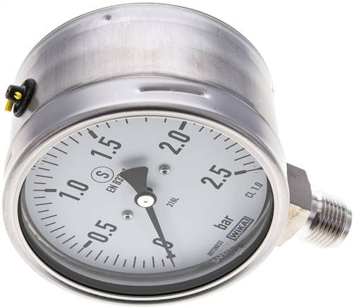 Sicherheits-Manometer senkrecht, 100mm, 0 - 2,5 bar