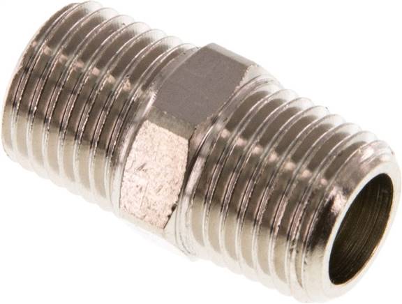 Doppelnippel R 1/4"-R 1/4", Messing vernickelt