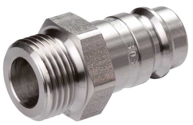 Kupplungsstecker (NW10) G 3/8"(AG), 1.4404, beidseitig absperrend