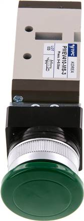 5/2-Wege Ventil G 1/4" (Abluft G 1/8"), Pilztaster grün