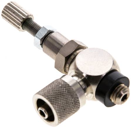 Drosselrückschlagventil M 5-4,3 x 3mm, zuluftregelnd (A), Messing, Rändelschraube und Kontermutter