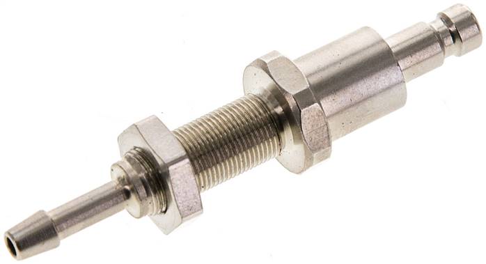Schott-Kupplungsstecker (NW2,7) 3mm Schlauch, Messing vernickelt, beidseitig absperrend