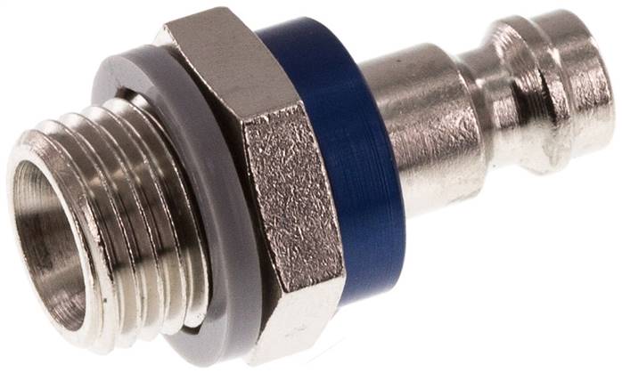Kupplungsstecker (NW5) G 1/4"(AG), Messing vernickelt, blau