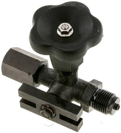 Manometer-Absperrventil G 1/2" Spannmuffe - Zapfen,Stahl, Prüfanschluss 	60 x 25 x 10