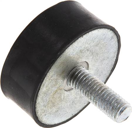 Gummi-Metall-Puffer einseitig mit Gewindestift M 10 x 28, D= 50 - H= 20 mm