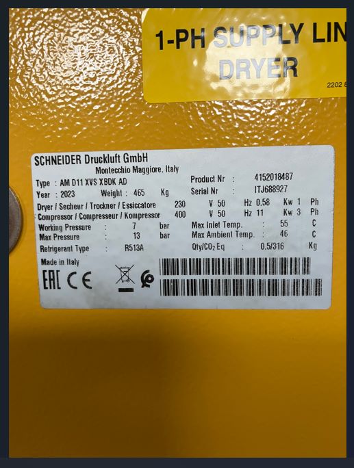 GEBRAUCHT Schneider-Industriekompressor AM D 11-13-500 XVSBDK Schraubenkompressor, Baujahr 2023