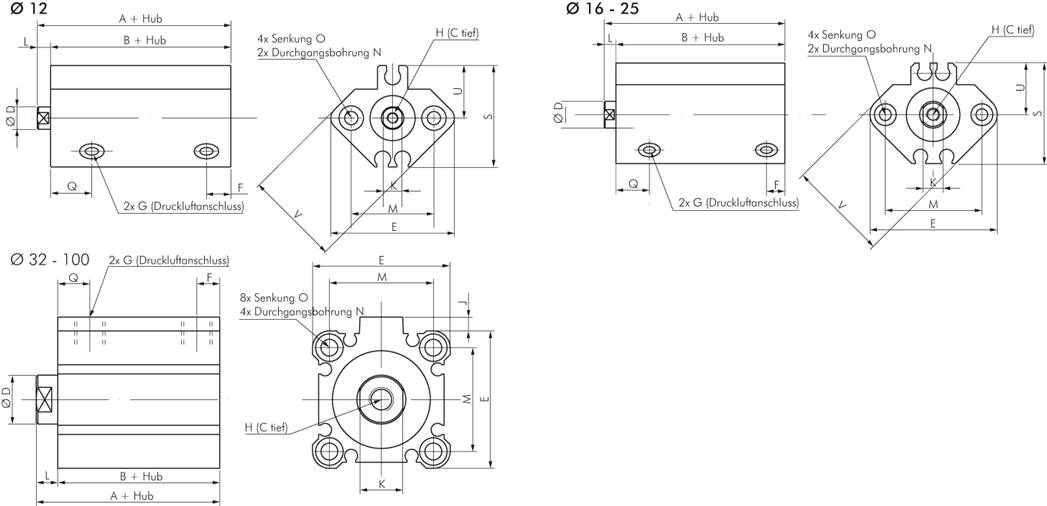 Kompaktzylinder, doppeltwirkend, Kolben 40mm, Hub 70mm -Eco-Line