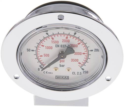Einbaumanometer (CrNi/Ms), Frontring, 63mm, 0 - 250 bar