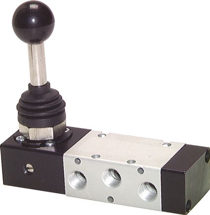 5/3-Wege Handhebelventil, G 1/4", Mittelstellung belüftet, Raste