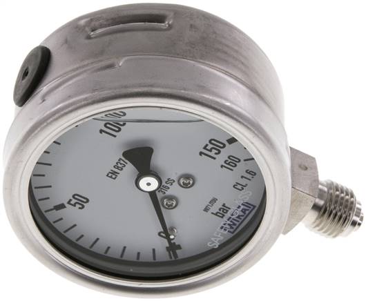 Chemie-Glycerin-Manometer senkrecht, 63mm, 0 - 160 bar