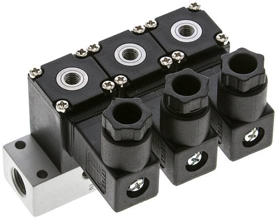 3/2-Wege Magnetventil, M 5, geschlossen (NC), 3-fach 12V=