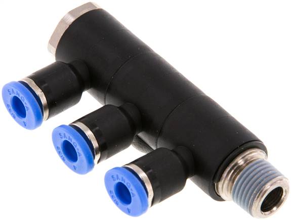 Steck-Mehrfachverteiler, 3-fach R 1/8"-4mm, IQS-Standard