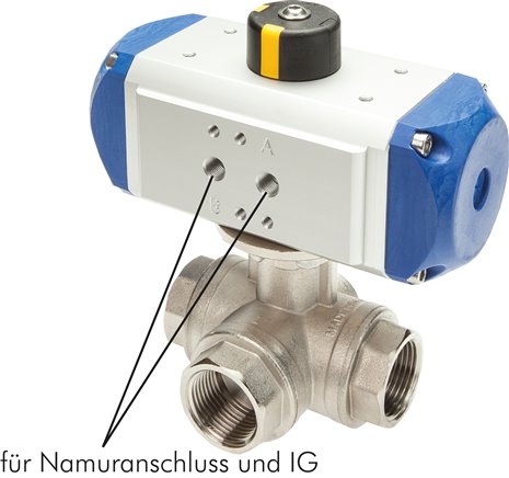 Pneumat. 3-Wege-Kugelhahn (T3), einfachwirkend, G 1-1/2", MS