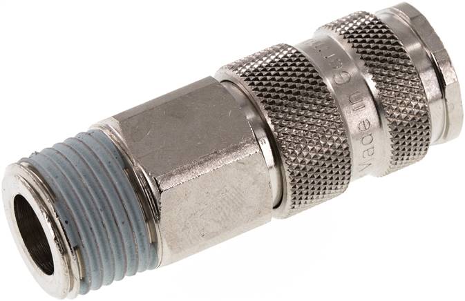 Schnellkupplung (NW7,2) R 1/2"(AG), Stahl gehärtet, vernickelt / Messing vernickel