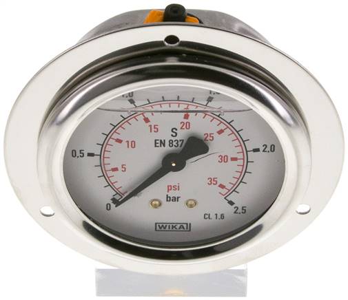 Glycerin-Einbaumanometer,Frontring, 63mm, 0 - 2,5 bar