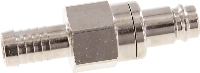 Kupplungsstecker (NW10) 13 (1/2")mm Schlauch, Messing vernickelt, beidseitig absperrend