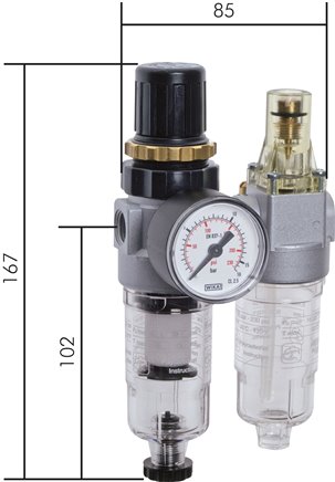 Mini-Wartungseinheit, 2-tlg., G 1/4", 0,1 - 3 bar, Kondensatablass automatisch