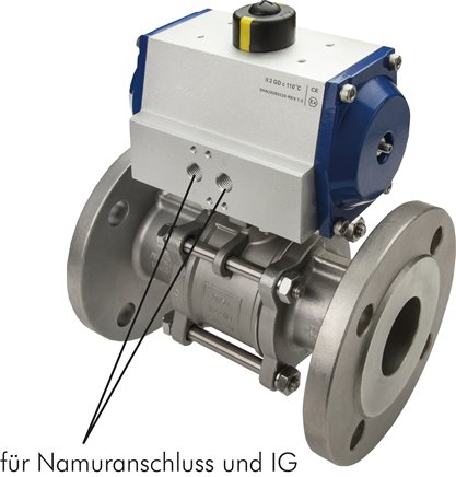 Pneum. 3-tlg. Flanschkugelh., DN65-PN16 (DIN), Feder-schließend