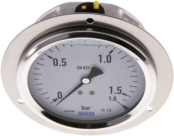 Glycerin-Einbaumanometer,Frontring, 100mm, 0 - 1,6 bar