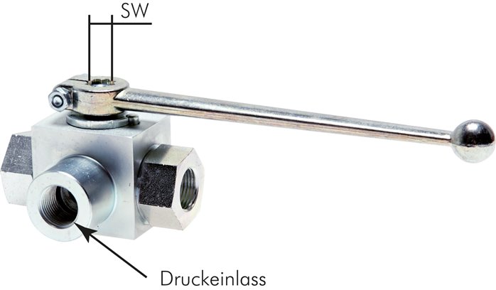 Hochdruck-3-Wege Kugelhahn, L-Bohrung, G 1/4", 0 bis 400bar