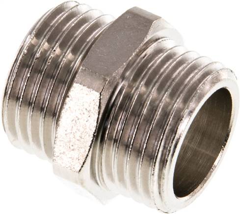 Doppelnippel G 1/2"-G 1/2", Messing vernickelt